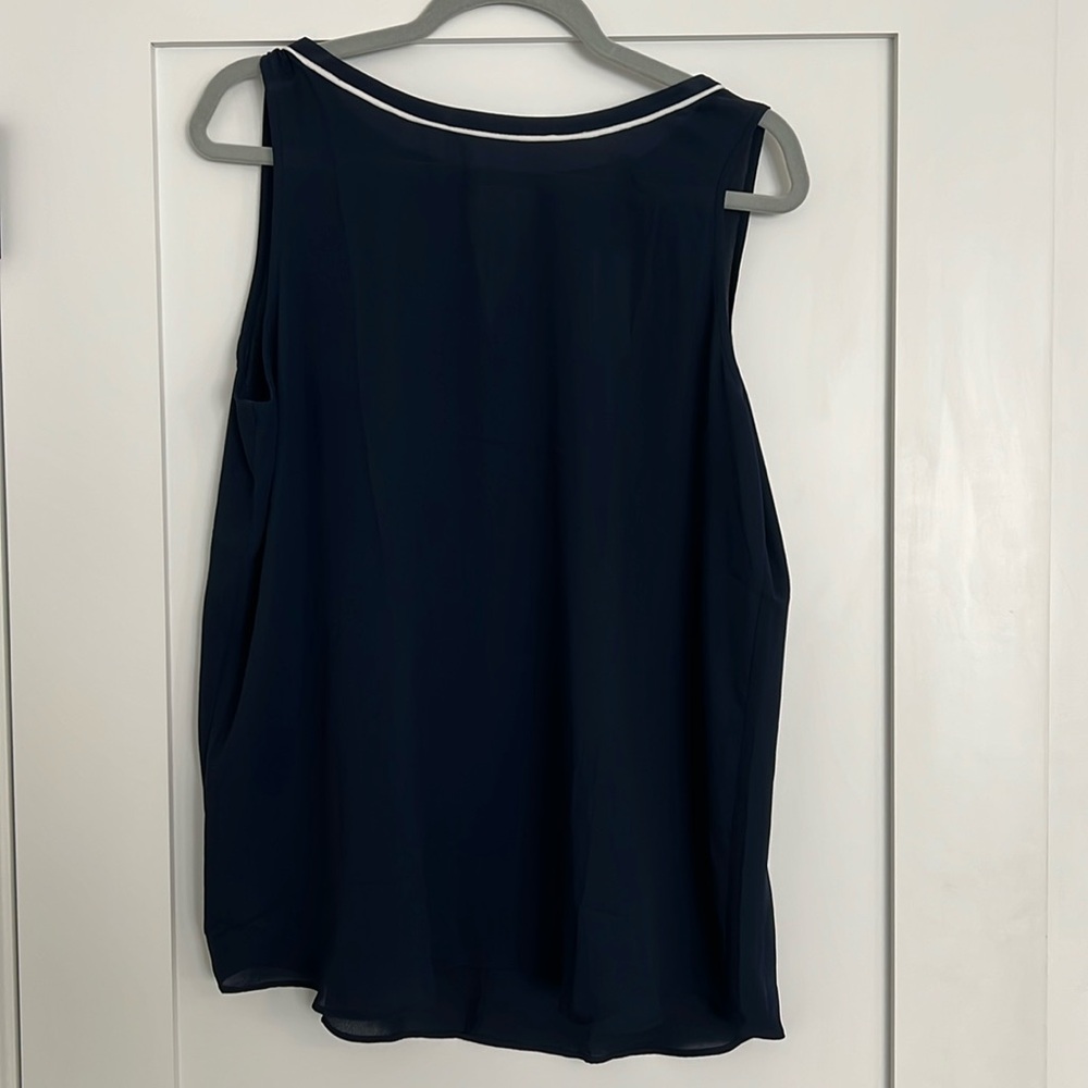 NWT Loft outlet navy blouse with white tie back size L